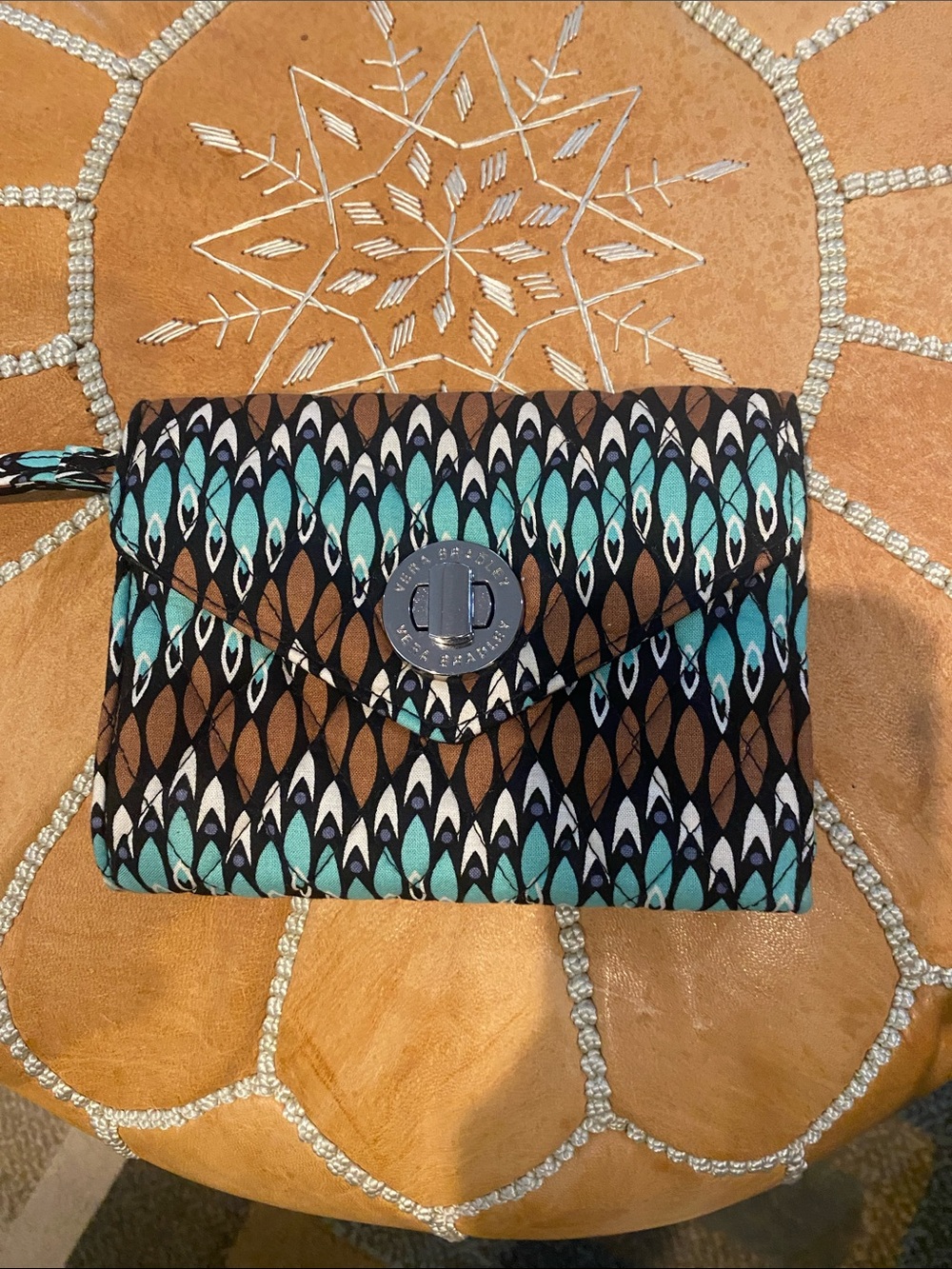 Vera Bradley Brown, Teal & Black Quilted Wristlet Clutch